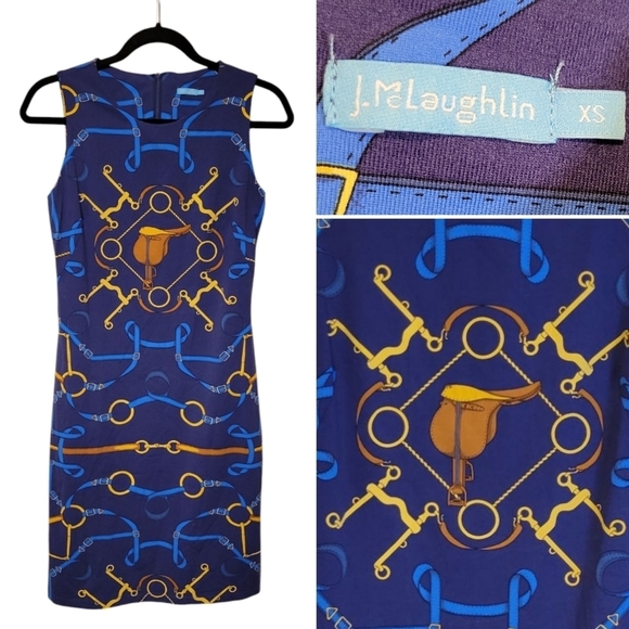 J. McLaughlin Catalina Cloth Horse Bit Equestrian Saddle Western Con Swing Dress - Picture 1 of 11